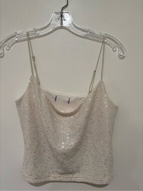Edikted Sequin Cowl Neck Spaghetti Strap Tank - Ivory